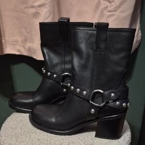 Aldo Black Leather Ankle Booties with Studded Strap
